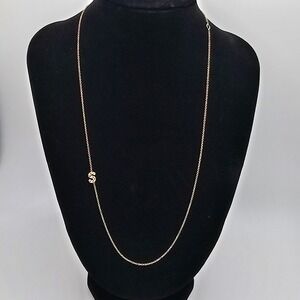 Zoe Lev Asymmetrical Initial‎ S Necklace 14K Yellow Gold Diamond Accent 16-18in